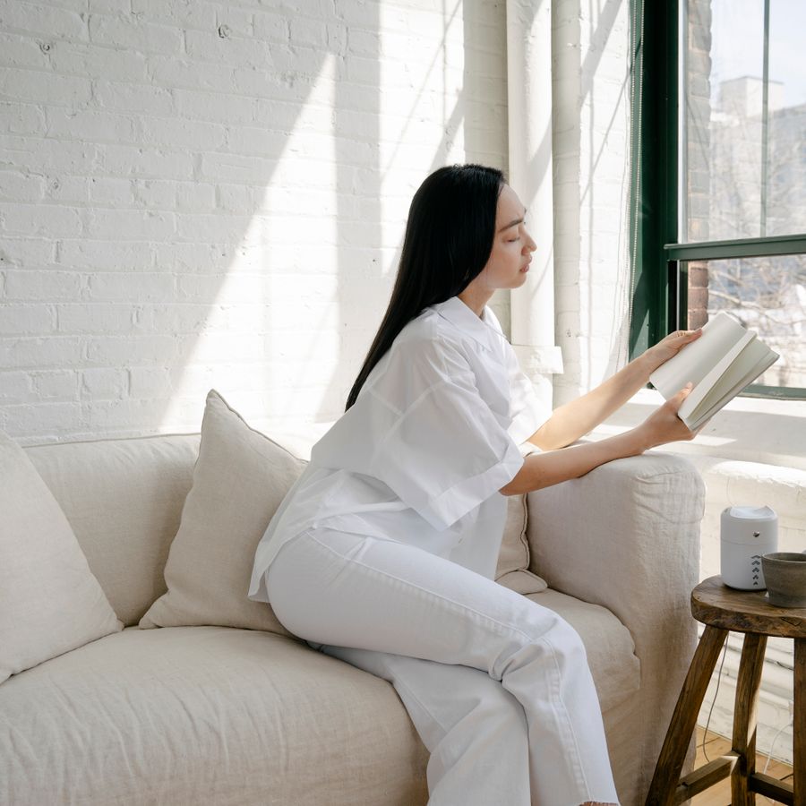 A reader relaxing with a book